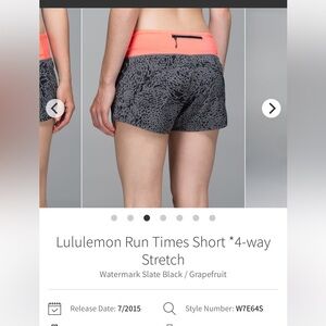 lululemon Run Times sz 8 Watermark Slate Black Grapefruit multi Shorts workout